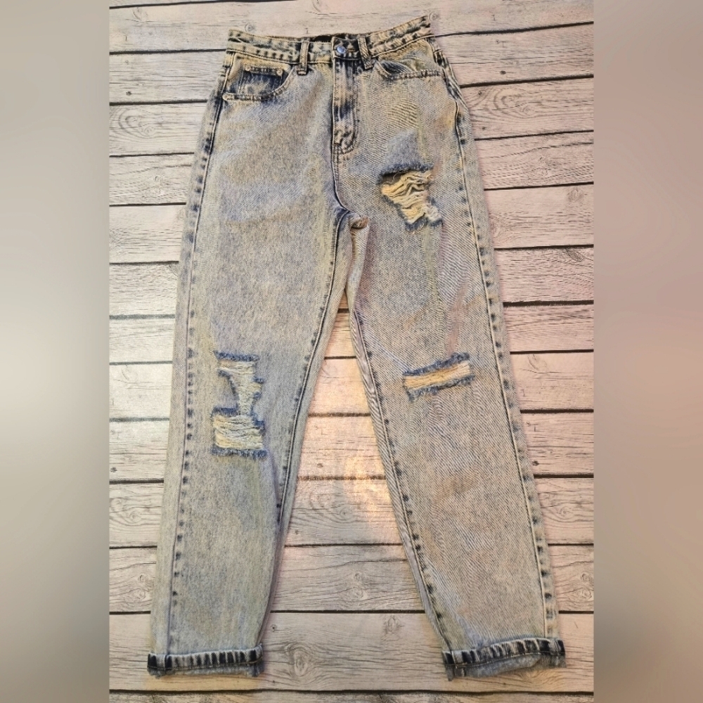 EUC White Fox Jeans Womens Small Blue Acid Wash High Waist Boyfriend Denim